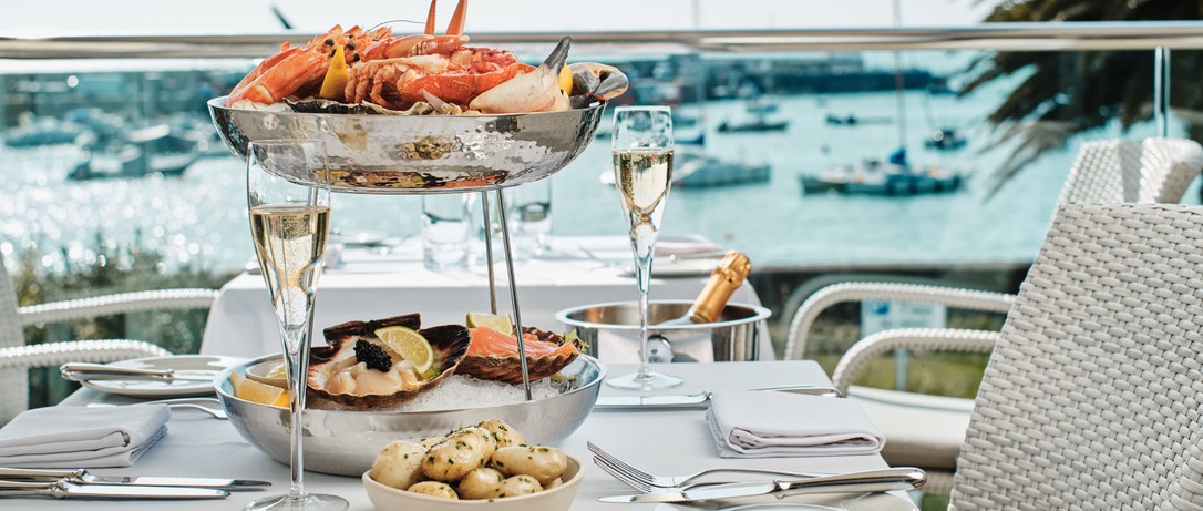 image of fruits de mer seafood overlooking Gorey Harbour